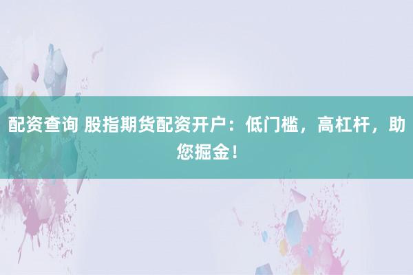 配资查询 股指期货配资开户:低门槛,高杠杆,助您掘金!