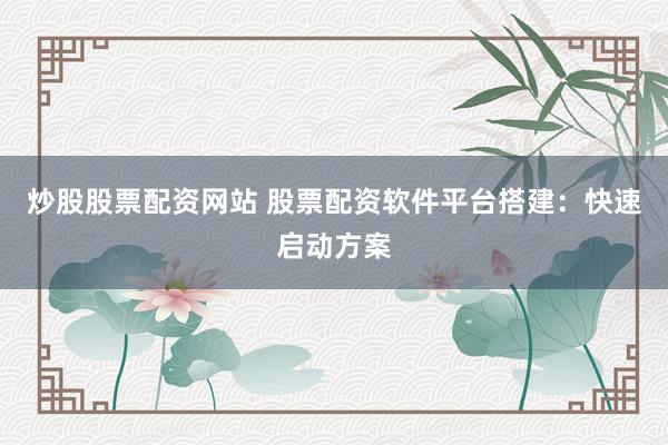 炒股股票配资网站 股票配资软件平台搭建：快速启动方案