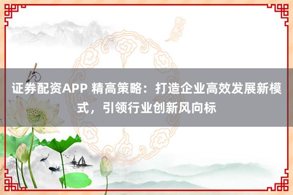证券配资APP 精高策略：打造企业高效发展新模式，引领行业创新风向标