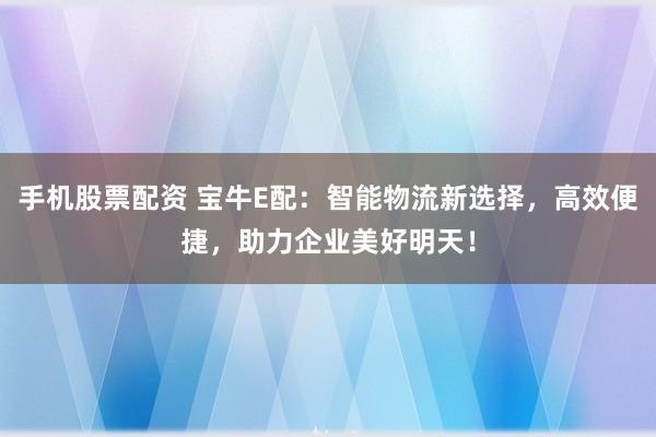 手机股票配资 宝牛E配：智能物流新选择，高效便捷，助力企业美好明天！
