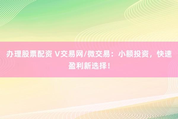 办理股票配资 V交易网/微交易:小额投资,快速盈利新选择!