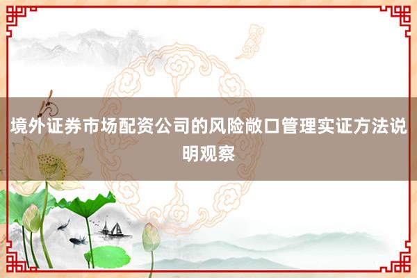 境外证券市场配资公司的风险敞口管理实证方法说明观察