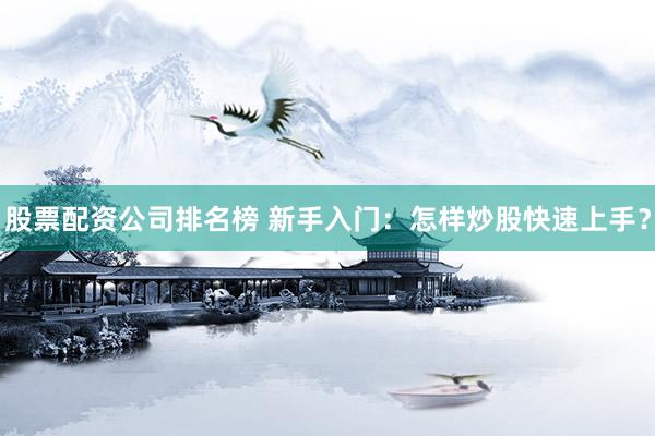 股票配资公司排名榜 新手入门：怎样炒股快速上手？